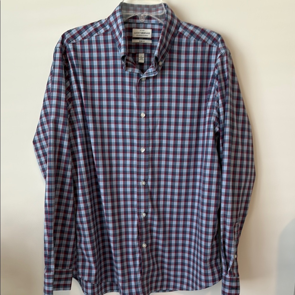 Lucky Brand Blue and Red Casual Button Down Shirt-Men’s Large